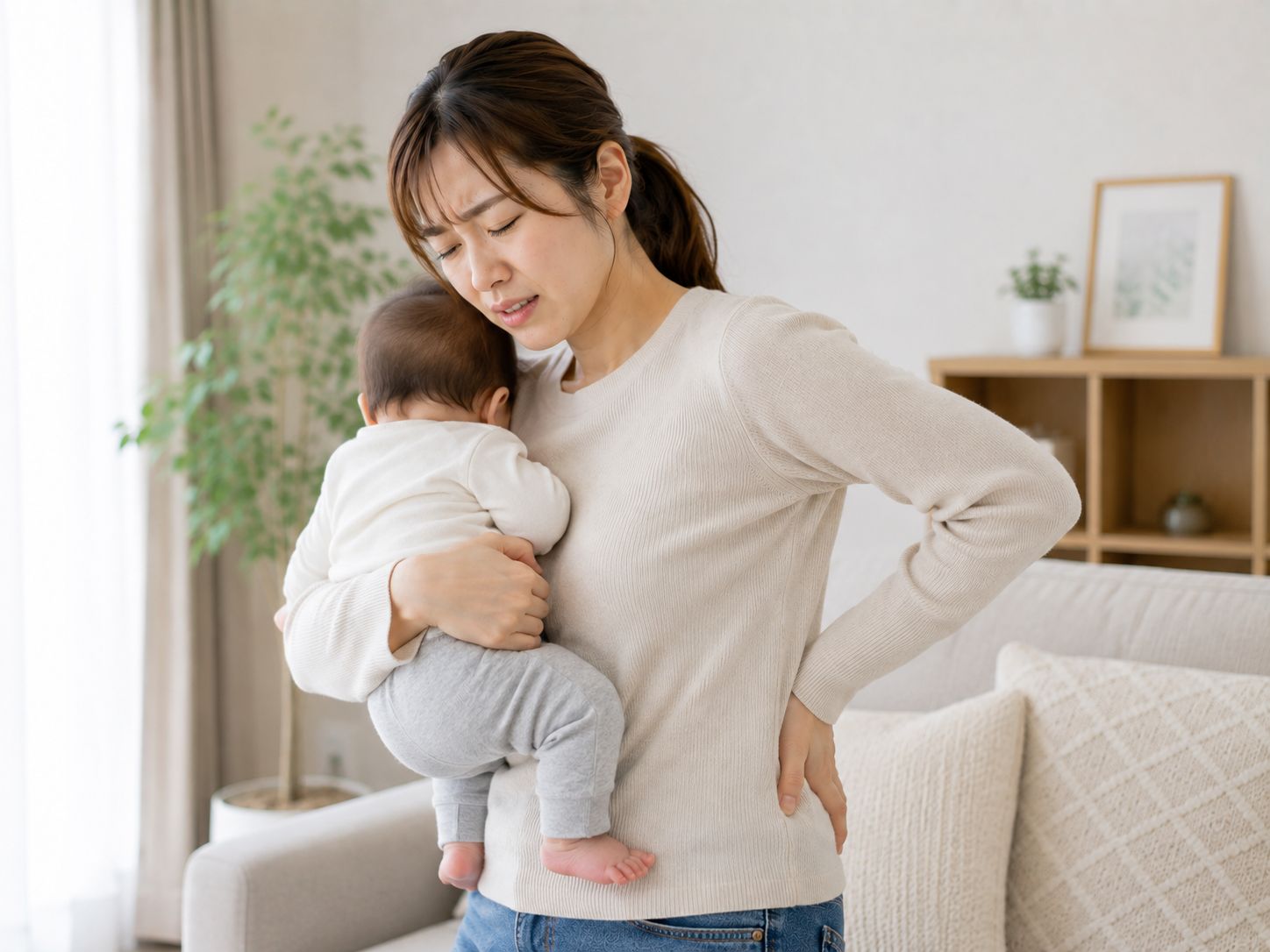 産後の抱っこによる腰や肩への負担